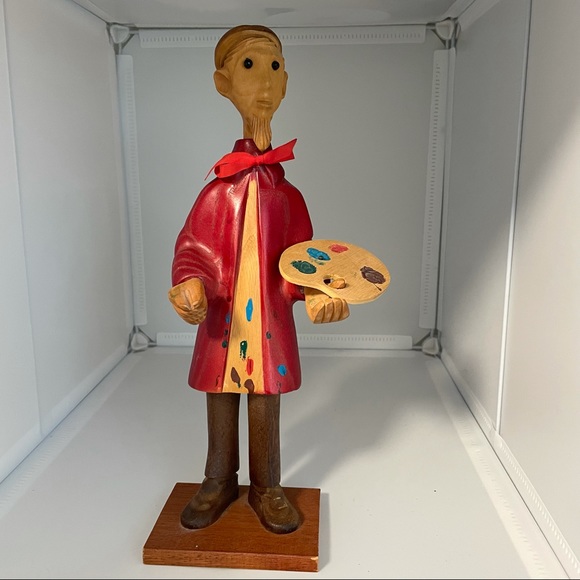 Art Hand Carved Wooden Artist Figure With Palette Poshmark